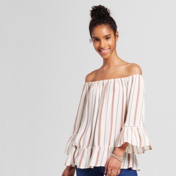 Mossimo Supply Co. Tops - MOSSIMO Stripe Off the Shoulder Ruffle Top